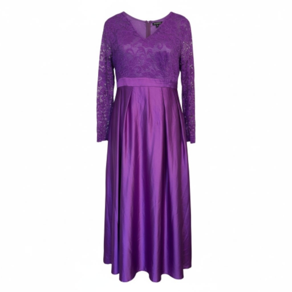 NWT Pluswear Elegant Purple Maxi Dress with Lace Sleeves 3x